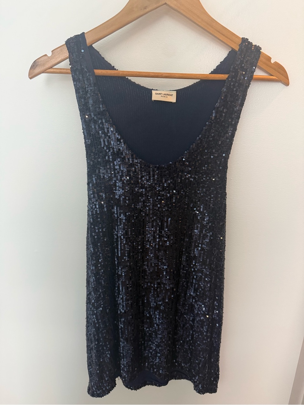 Saint Laurent Navy Blue Sequin Tank Top